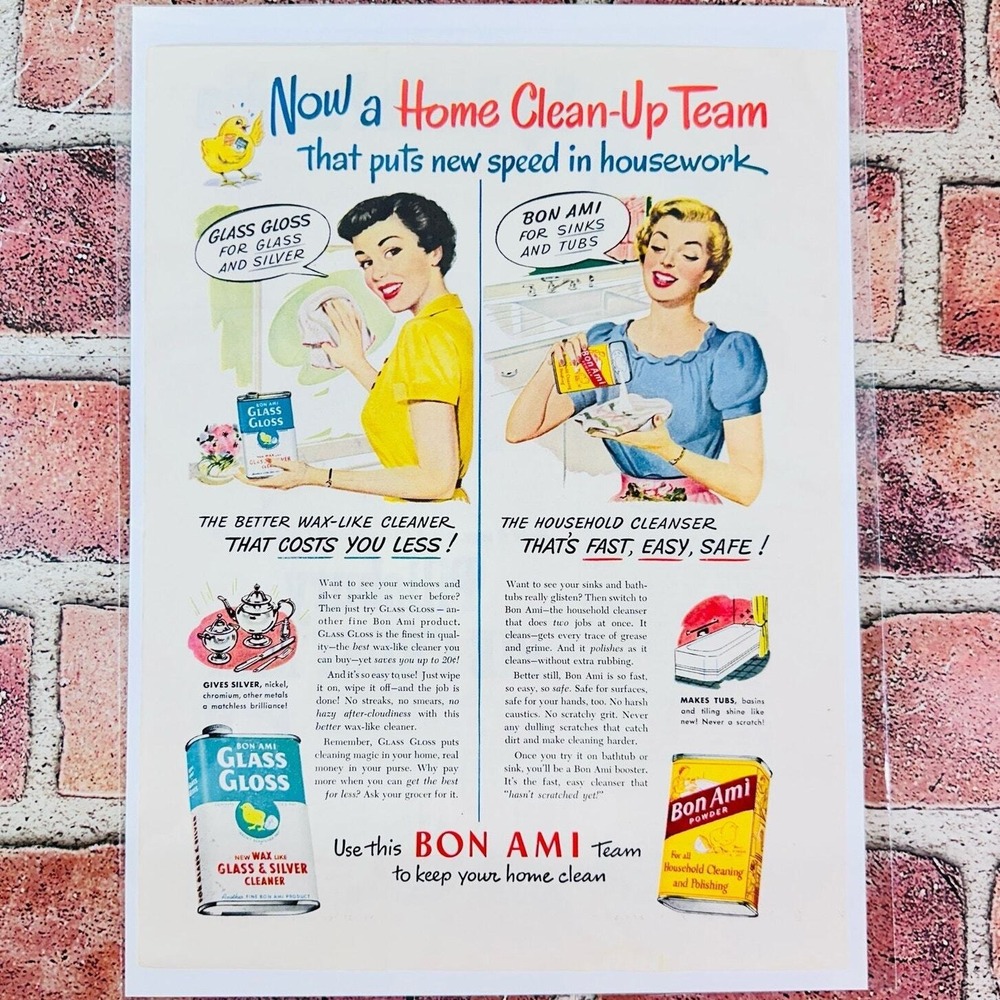 1949 Bon Ami - Happy Housewives - New Speed Housework - Original Retro PRINT AD